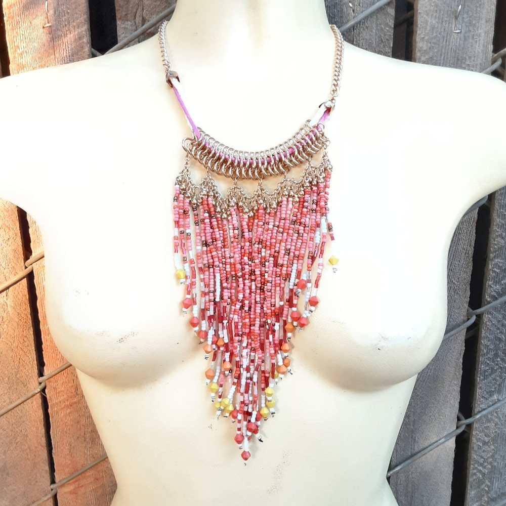 Pink Waterfall Statement Necklace